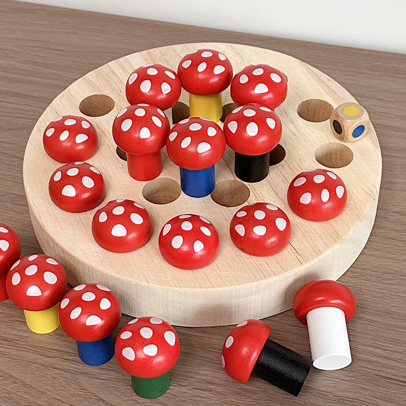Juguetes de ajedrez de madera de memoria de color de hongos de madera de padres-hijos juegos de mesa interactivos de entrenamiento de concentración