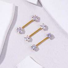 16G不锈钢内牙乳钉爪镶5MM四方爱心圆锆石欧美时尚乳头穿刺饰品