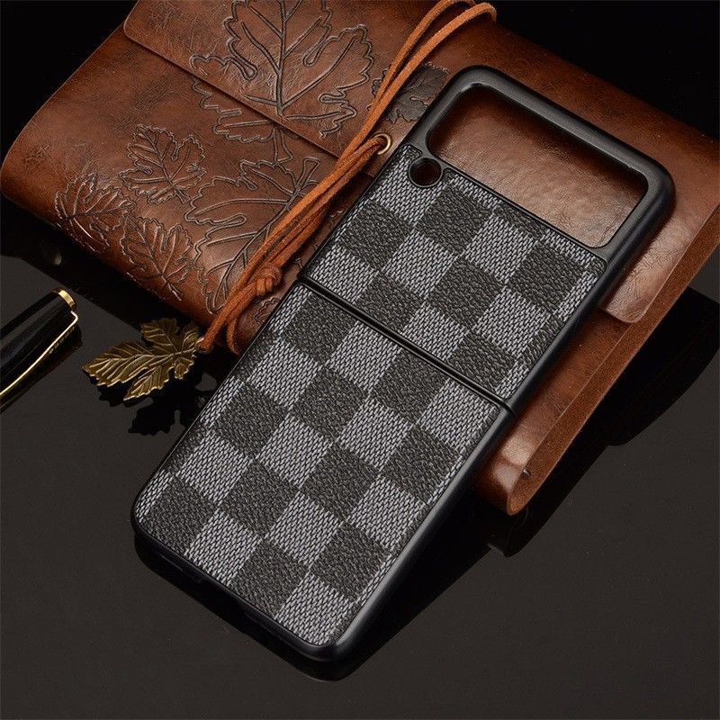 For Samsung Galaxy Z Flip4 Mobile Phone Case Plaid Leather Case Creative Mobile Phone Protective Case