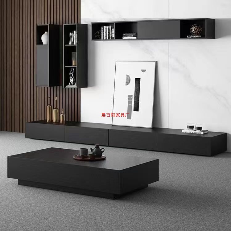 Tv Cabinet Furniture Home Italian Minimalist Modern Black Wooden Small Apartment Coffee Table Tv Cabinet Floor Cabinet Combination