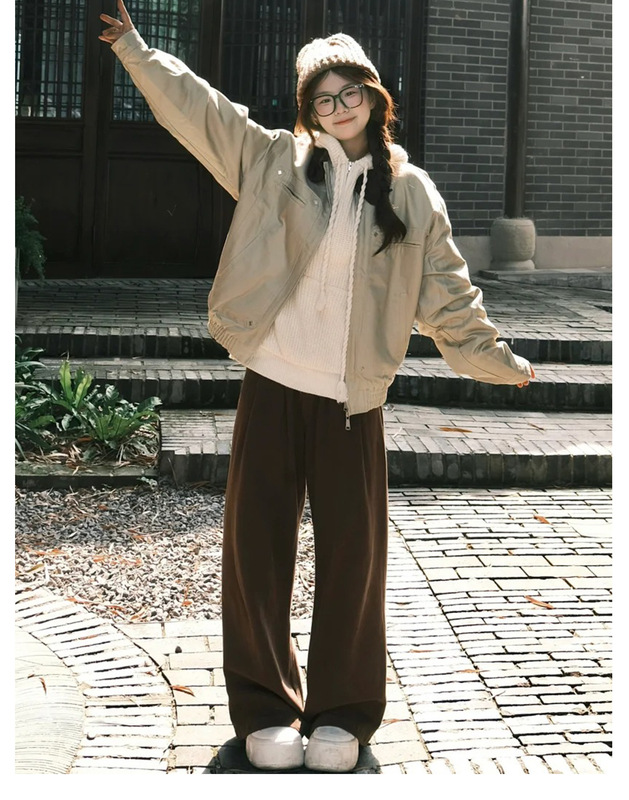 复古咖色灯芯绒阔腿裤女秋冬新款高腰显瘦直筒休闲宽松加绒休闲裤|undefined