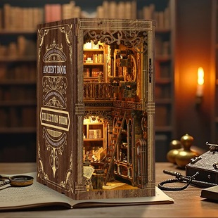 Cross-Border Bookshelf DIY Ancient Book Collection Room 3D Assembled Architectural Model Adult Stress-Relief Desktop Ornament Toy