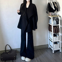 工厂大码女装2025慵懒风韩系翻领针织开衫毛衣外套+长裤秋冬 套装