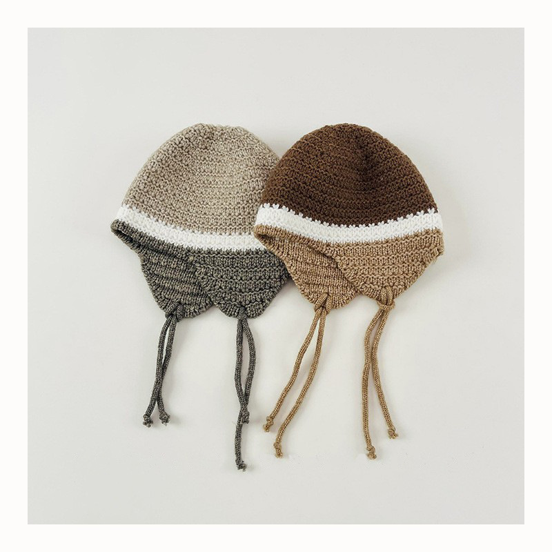 Coreana inns niños sombrero de punto otoño invierno retro color color para niños sombrero de protección de orejas cóncavo sombrero de abrigo frío