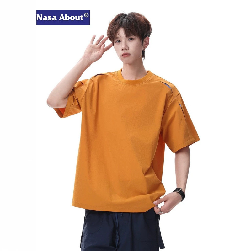 Nasa about Summer Deconstructed Color-Blocking Design Short-Sleeve T-Shirt for Men, Trendy Brand, Loose Fit, Versatile Couple Casual T-Shirt