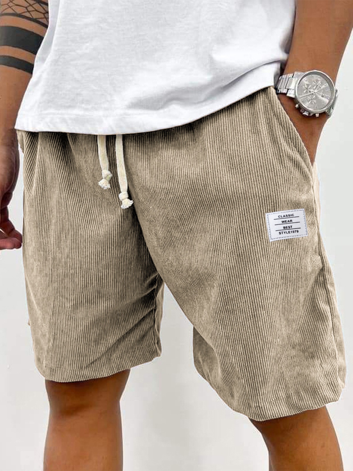 Men's Casual Drawstring Shorts New Style Versatile Trendy Five Point Pants Thin Pocket White Label_viptrois.com