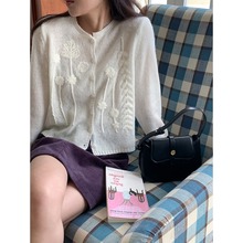 3th Morning 早秋新款 重工立体钩花圆领针织开衫薄款ZY3267