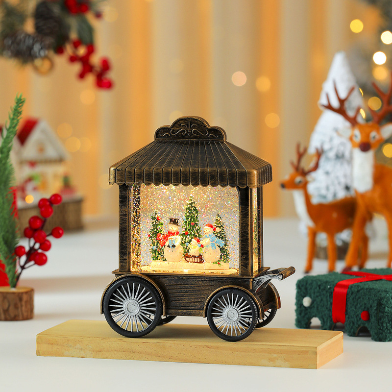 クリスマス装飾トロリーオルゴール雪ライトサンタギフトナイトライトデスクトップウィンドウ装飾品|undefined