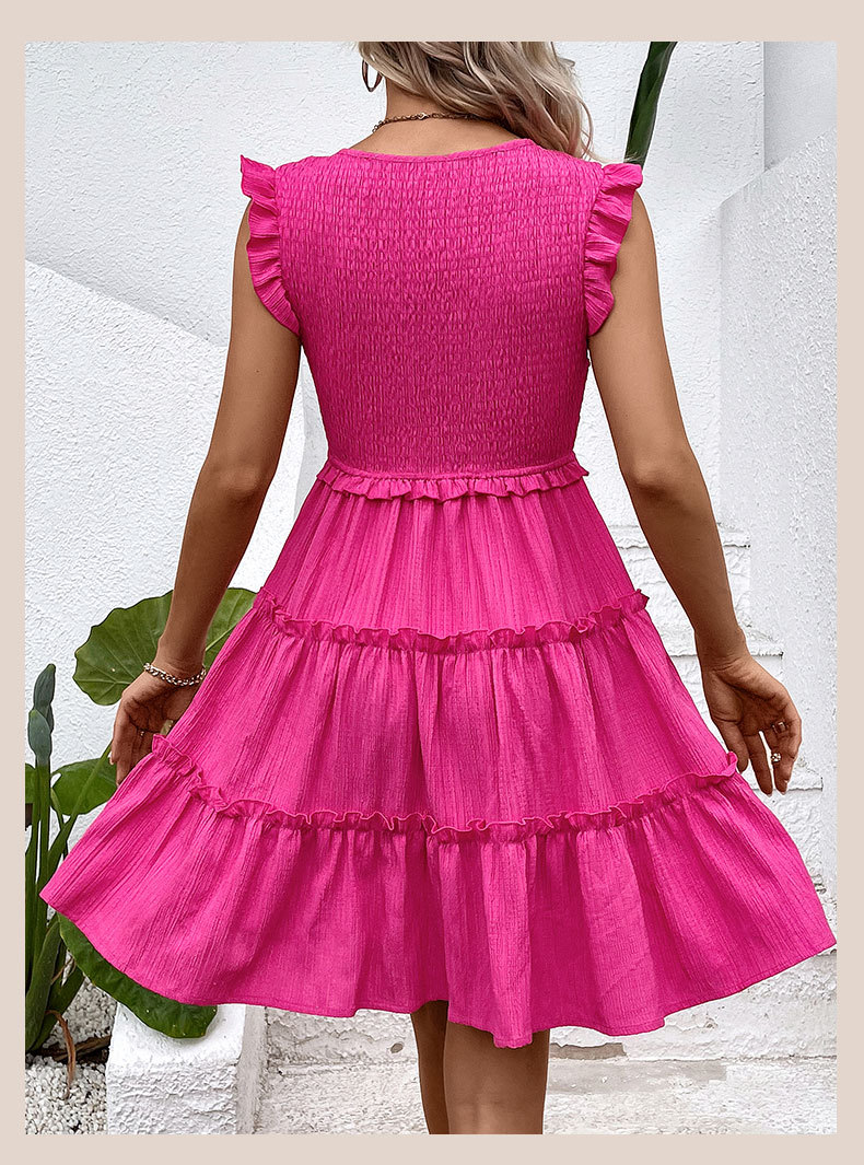 260g Weight Knee-Length Dress Length Type Sleeveless Sleeve Length Regular Dress Dresses Type Polyester Fabric Type Mid Waist Waist Line Street Occasion V Neck Neckline Regular Fit Fit Type Solid Color Pattern Summer Season Women'S Gender Ruffles Design Elegant Style Wholesale Women'S Elegant Ruffles Solid Color Street V Neck Sleeveless Regular Dress