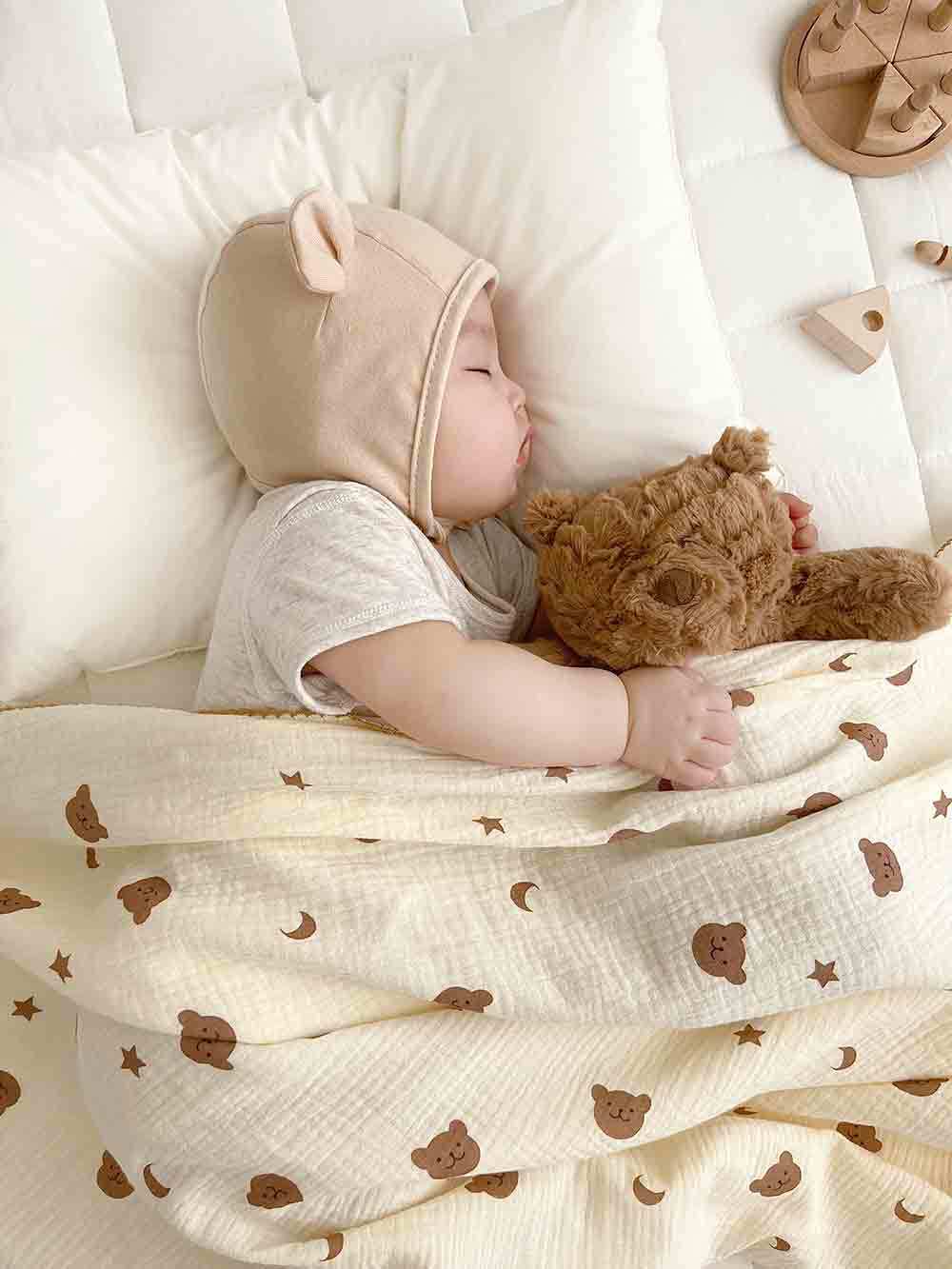 韓国の小さなクマの赤ちゃん用ブランケット、新生児用おくるみ、綿ガーゼの昼寝用ブランケット、赤ちゃん用キルト、漫画柄、柔らかい