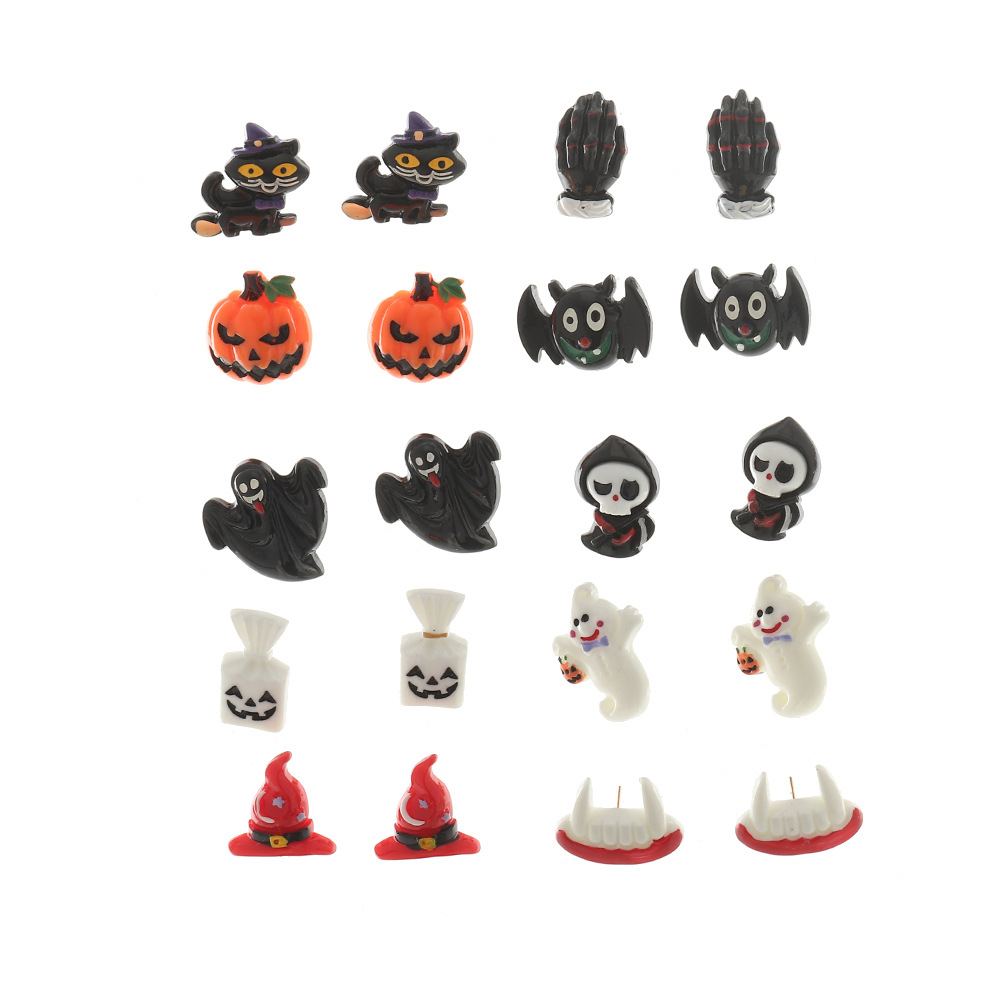 Cartoon Style Pumpkin Cat Ghost Resin Epoxy Womenu0027S Ear Studs 1 Pair