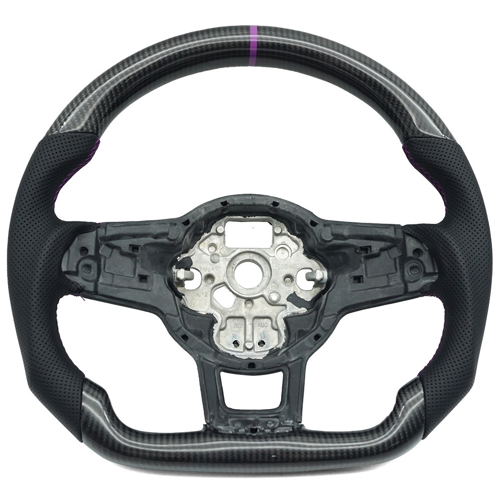 Suitable for Golf 7 7.5 GTI carbon fiber RLINE sports steering wheel with purple stripe and purple return-to-center mark