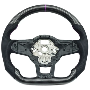 Suitable for Golf 7 7.5 GTI carbon fiber RLINE sports steering wheel with purple stripe and purple return-to-center mark