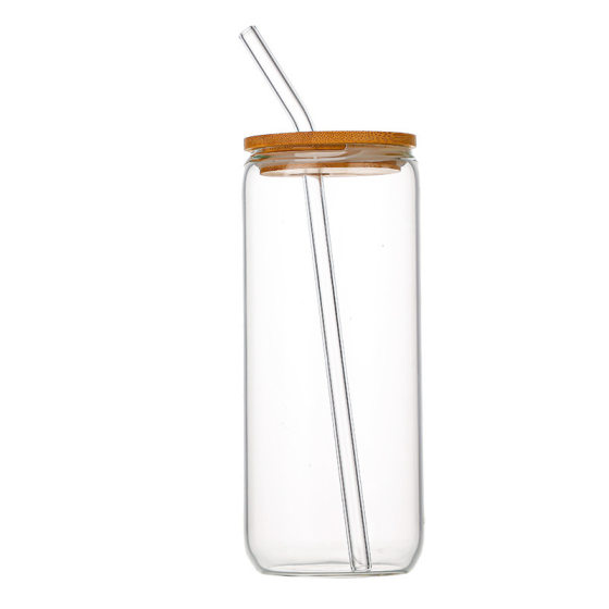 Cross-border Amazon Borosilicate Water Cup Net Red Bamboo Lid Coke Cup Juice Straw Glass Printed Color Chart
