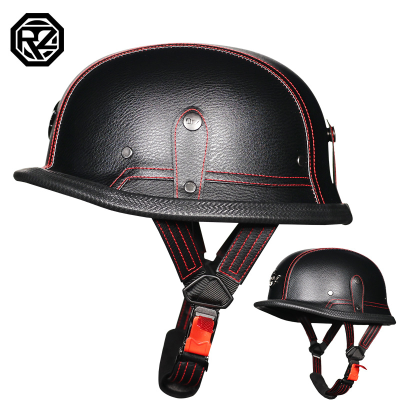 3C Alemania Segunda Guerra Mundial Casco de acero retro Casco de cuero Verano Retro Harley Medio casco Casco de motocicleta semi-cubierto Hombre