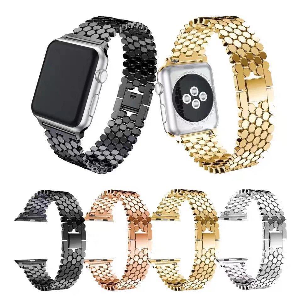 Ремешок для часов Metal Honeycomb (совместим с Apple iWatch), сплавная сеточная цепь, регулируется 38–49 мм
