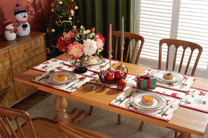 Drapeau de table de noël en jacquard teint en fil, flocon de neige, chapeau de noël, nappe à pampilles, décoration, couverture de drapeau de chevet_voghion.com