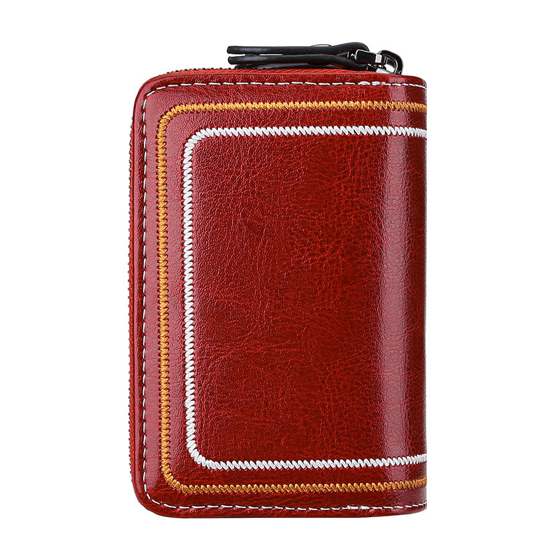 Nuevo cuero genuino multi-funcional clave caso de doble capa de la cremallera cubierta inferior anti-perdida cambio titular de la tarjeta de vaca coche clave caso