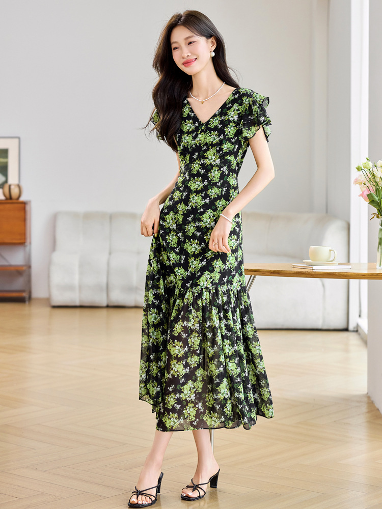 Đầm suông midi họa tiết hoa tay ngắn thanh lịch MM2632 — Màu sắc hình ảnh