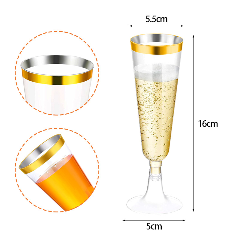 Copa de champán de plástico dorada, copa de cóctel desechable, copa transparente para vino tinto, copa para soda y martini