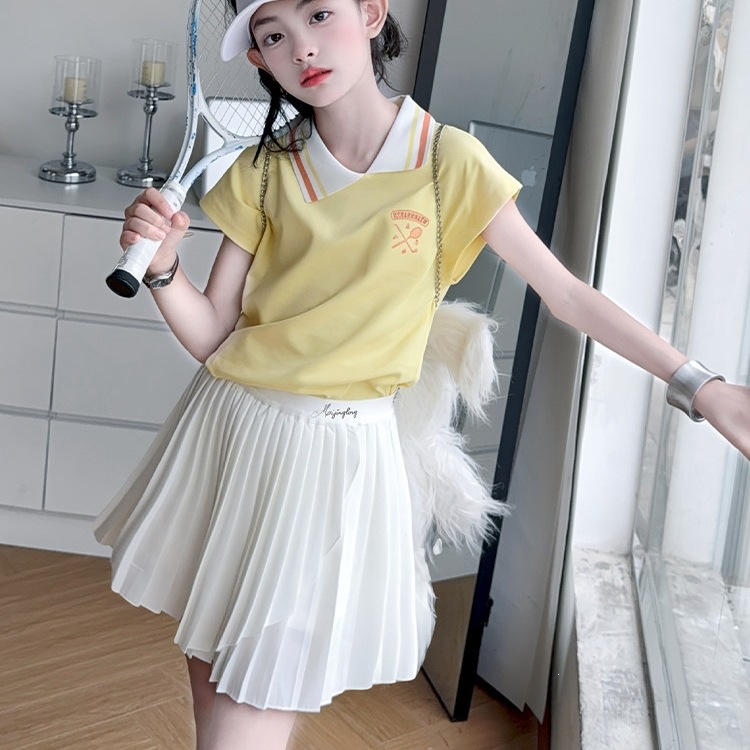 女童韩版上衣短裙两件套2026新款中大童洋气休闲百搭运动两件套潮