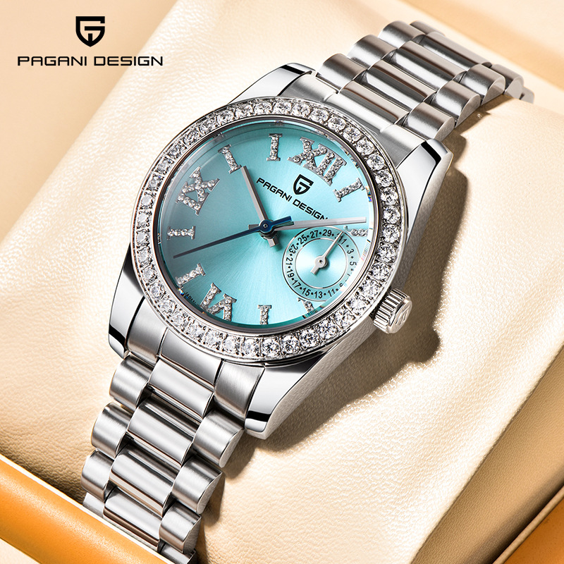 PAGANI moda mujer reloj de acero inoxidable resistente al agua Calendario de alta gama rhinestone superficie reloj de pulsera reloj de cuarzo PD1776