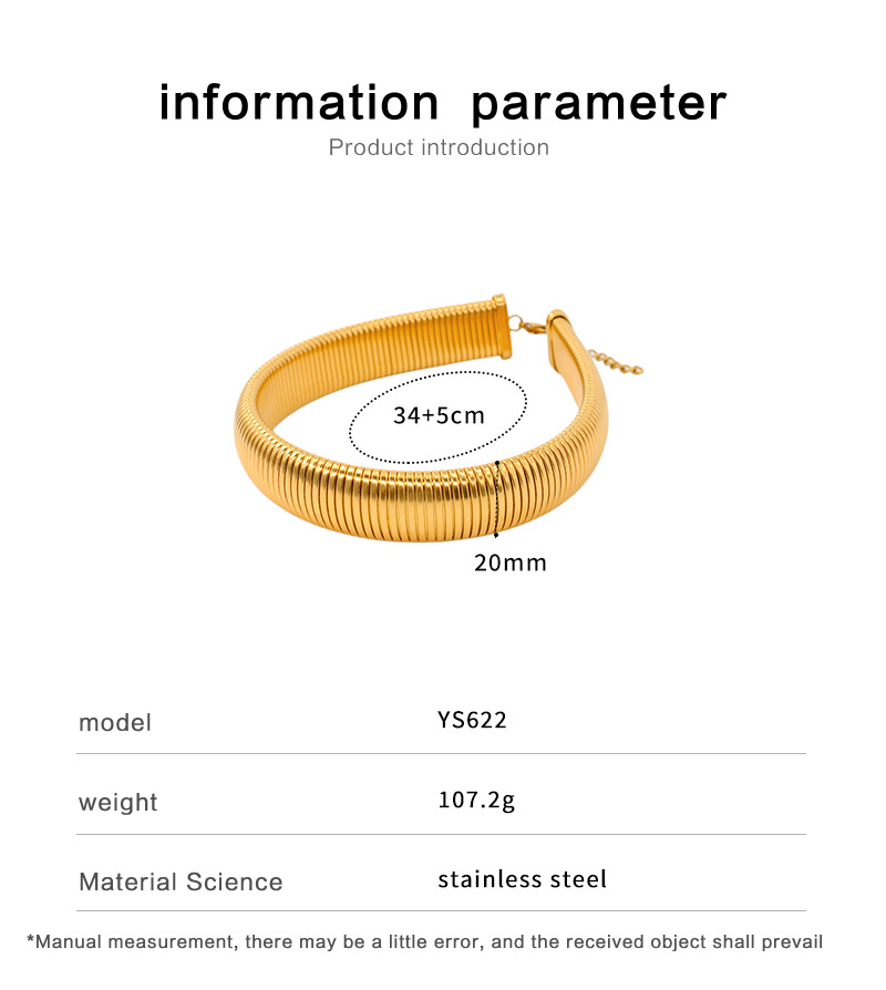 117g Weight Vacuum Plating Gold Plating Process 304 Stainless Steel 18K Gold Plated Lady Solid Color Choker