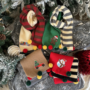 Christmas Children's Scarf Autumn and Winter Boys and Girls New Year Holiday Atmosphere Wear Baby's Scarf Foreign-style Cute
