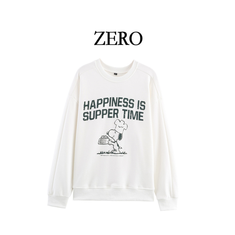 Zero Homemade Versatile New Women's Tops Round Neck Peanut Comic Snoopy Washed Sweatshirt Long-Sleeved Tops Zero Homemade Versatile New Women's Tops Round Neck Peanut Comic Snoopy Washed Sweatshirt Long-Sleeved Tops