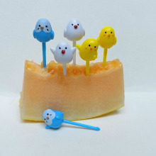 现货！萌鸡小队水果叉 儿童卡通塑料小鸟水果签6支入量多价优