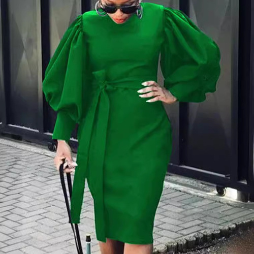 European and American casual temperament commuting slim bag hip professional office OL long dress for women