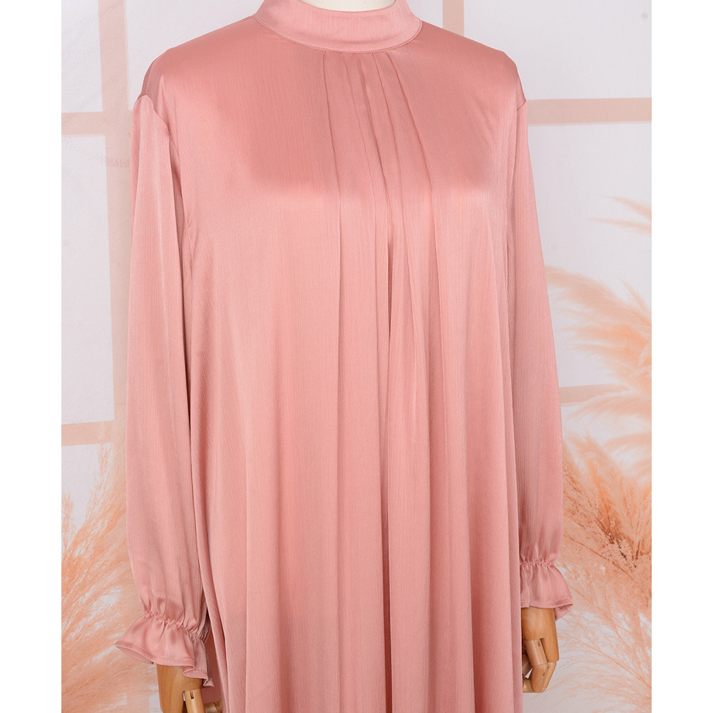 New Foreign Trade Cross-border Abaya, Middle Eastern Muslim Robe, Round-neck, Pleated, Solid Color, Elegant And_ecoleips.com