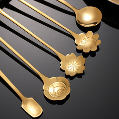 Stainless steel spoon high-end tableware golden petal spoon honey flower stirrer dessert milk powder coffee spoon