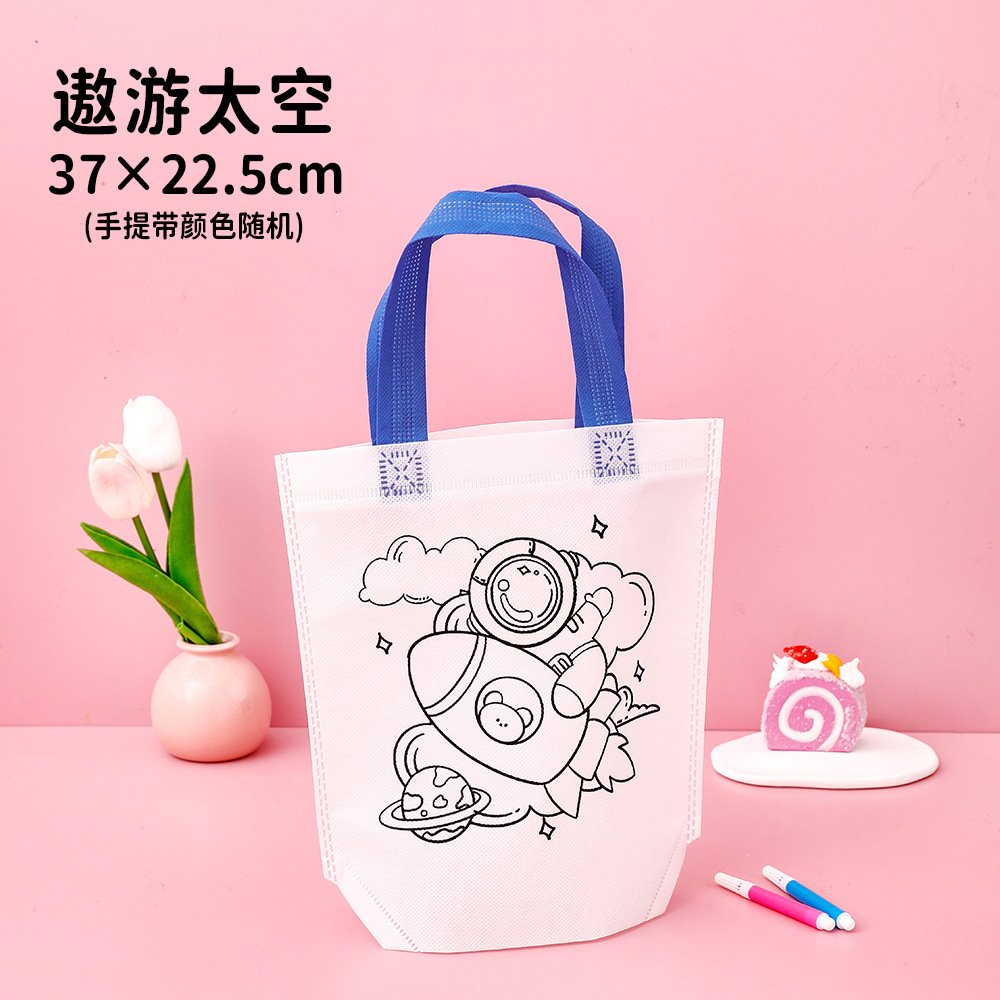 Bolso de graffiti no tejido de dibujos animados estudiante pintado a mano bricolaje bolsa de tela portátil para colorear rompecabezas pintura regalo bolsa pequeña