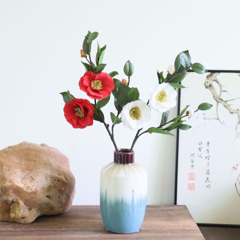 High Quality Camellia Home Living Room Dining Table Hotel Decorative Props Ornaments Single Tea Rose Silk Cloth Fake Flower