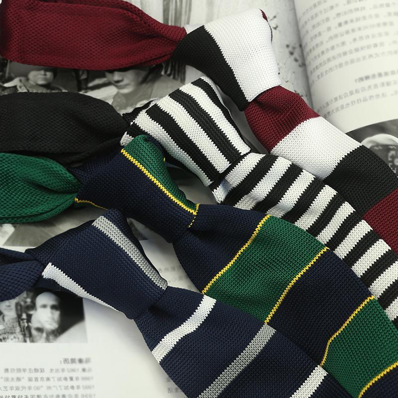 Tie Men's Narrow Wool Casual British Academy Style 6cm Knitted Flat Head Distinctive Green Stripe Thin Black and White