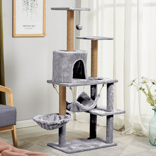 Sisal Cat Climbing Frame Cat Toy Wooden Three-Level Pet Cat Scratch Post Cat Bed Cat Jumping Platform Cat Hammock Cat Tree Factory