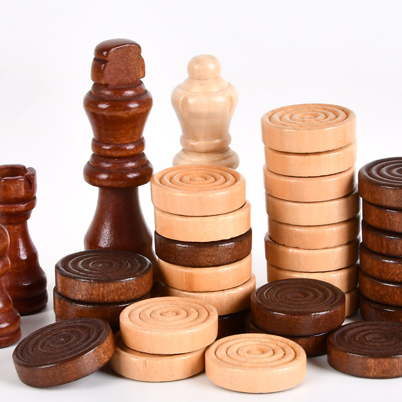 Chiduoxing empalme de chapa grande de madera maciza, ajedrez, ajedrez, backgammon, juego de caja de ajedrez tres en uno, ajedrez,