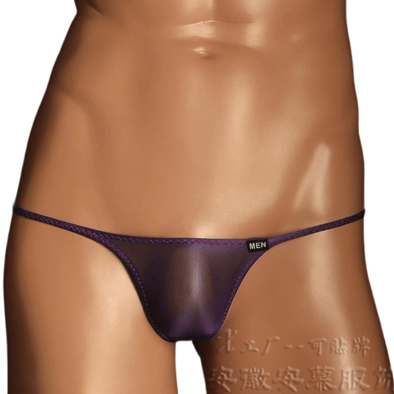 [Wholesale] High-End High-Elastic Ice Silk Men's Slim Waist Low-Rise Sexy Thong Without Pouch Tight-Fitting Tm1003