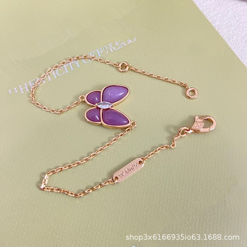 Cross-Border Live Broadcast Violet Mother-Of-Pearl High-End Version 18K Rose Gold Butterfly Pendant Bow Bracelet for Women Four-Leaf Clover Cross-Border Live Broadcast Violet Mother-Of-Pearl High-End Version 18K Rose Gold Butterfly Pendant Bow Bracelet for Women Four-Leaf Clover