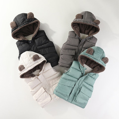 Children's vest hooded thickened boy's outer wear warm vest baby girl's velvet vest small and medium-sized cute baby