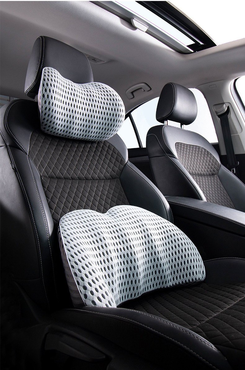Memory Foam Car Lumbar Support and Headrest Set, Ergonomic Neck and Waist Support, Breathable Car Cushion