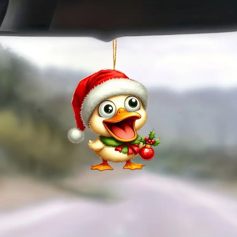 Navidad nuevo sombrero de Navidad pato colgante acrílico plano transfronterizo coche colgante llavero colgante image 2