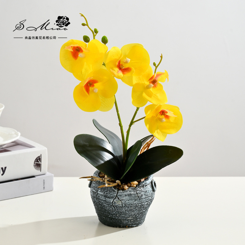 Flor falsa 5 flores 5 hojas sensación orquídea mariposa bonsai flor de alta calidad sala de estar decoración floral decoración de imitación maceta falsa