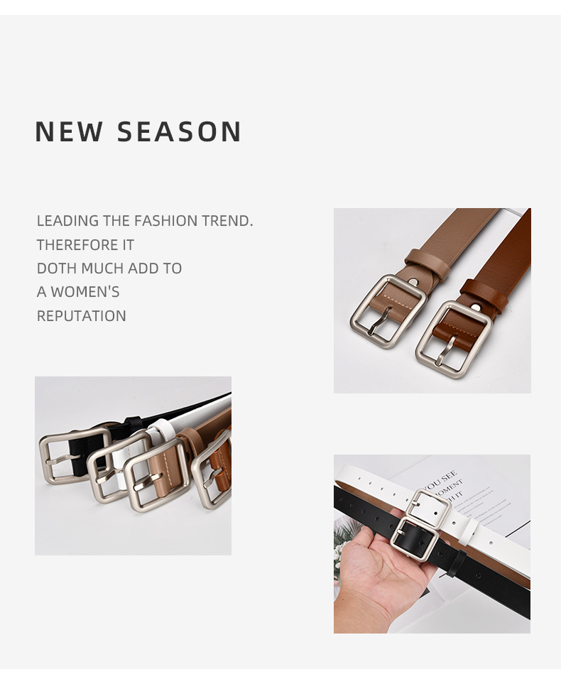 Echtes Leder neutraler Herren- und Damengürtel mit gleicher quadratischer Schnalle Damenmode Damengürtel vielseitiger schwarzer_voghion.com