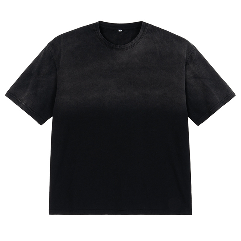 Ropa de hombre juvenil de verano casual callejera pesada lavado con agua camiseta de manga corta marca de moda de pulverización de caballo de mar de estilo retro