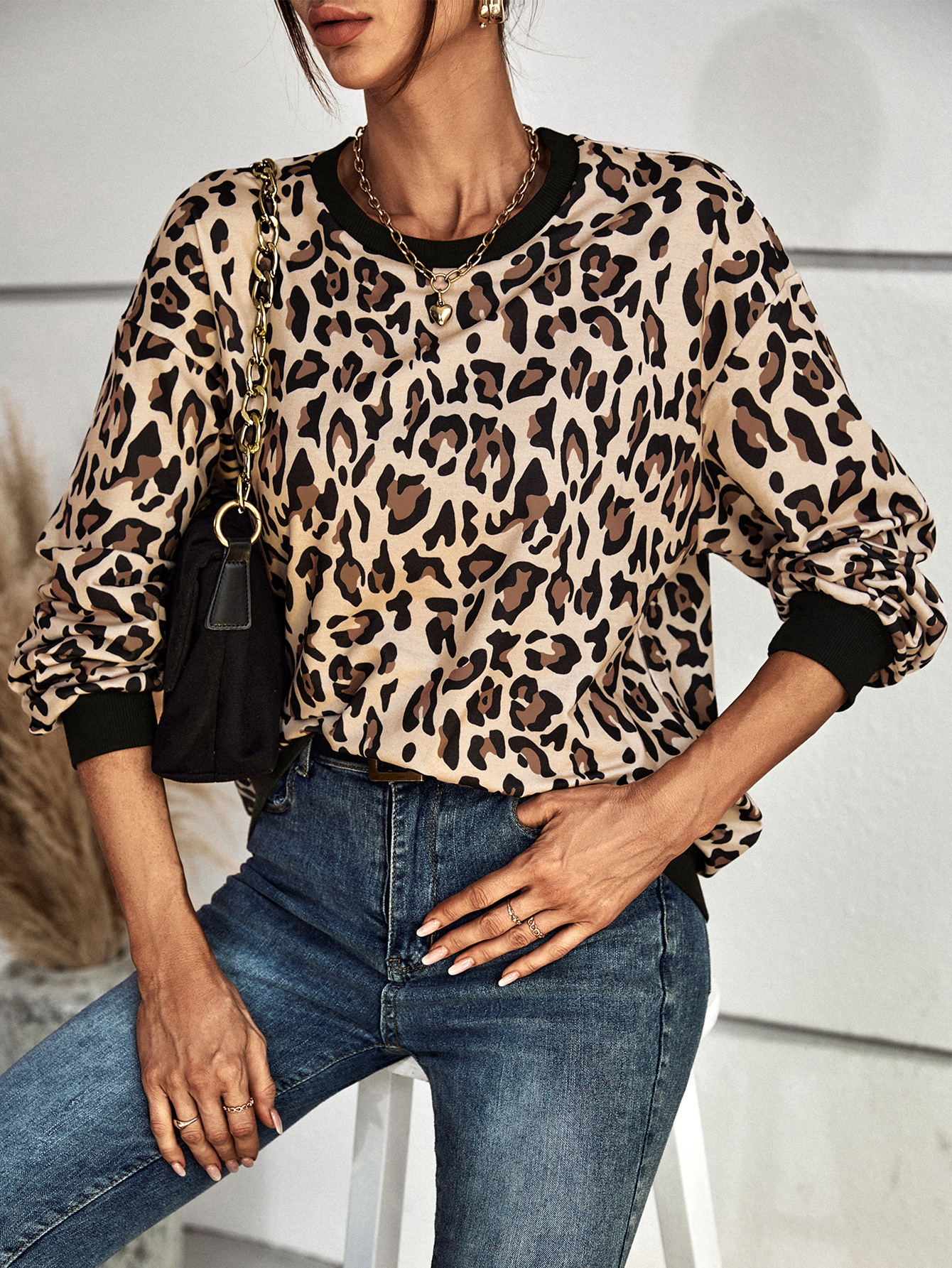 Leopard Print Long Sleeve Casual Sweatshirt - Hoodies & Sweatshirts - Uniqistic.com