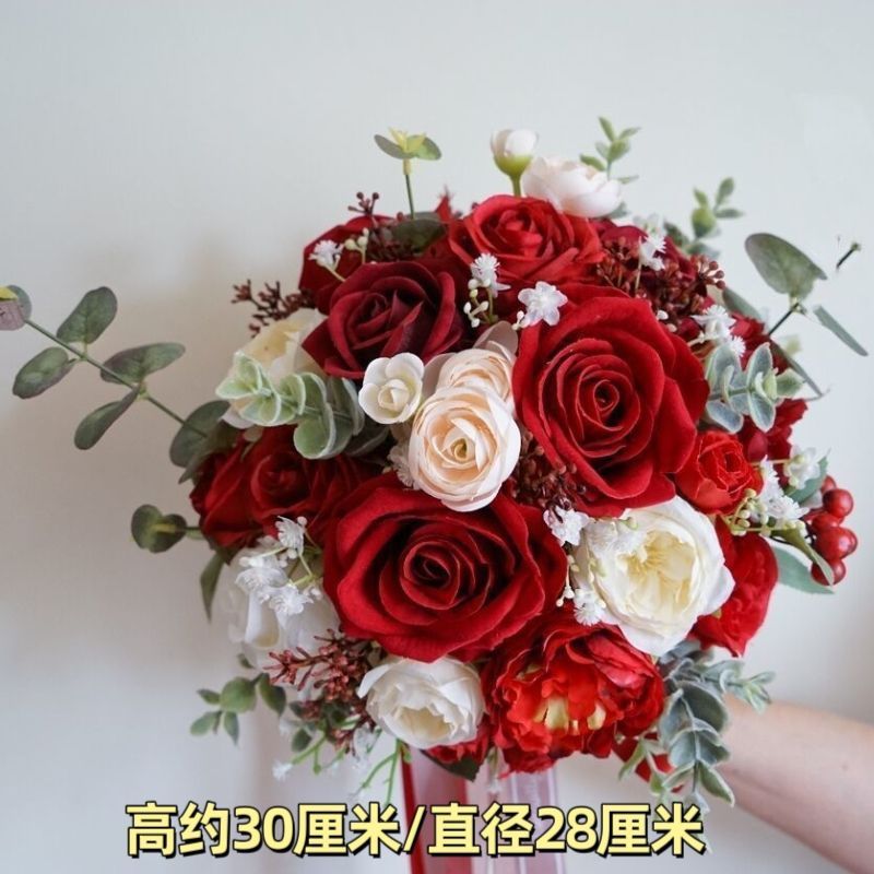 手捧花新娘结婚红色玫瑰新款森系婚礼仿真花拍照道具领证捧花球|undefined