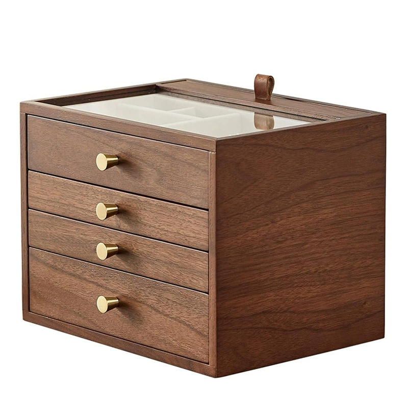 Retro wooden storage system, table accessory, jewelry, necklace and earrings, storage box
