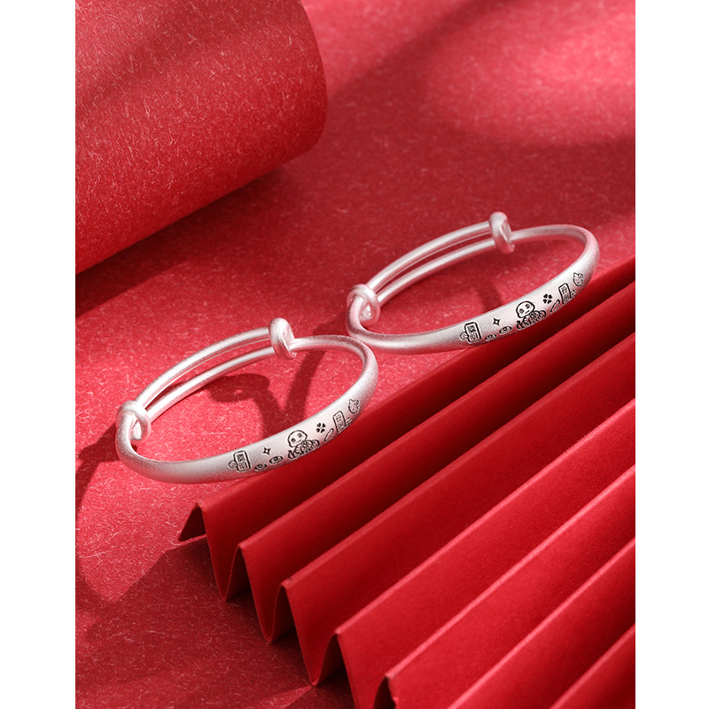 Año de la serpiente, brazalete de plata para bebés, brazalete de plata para bebés